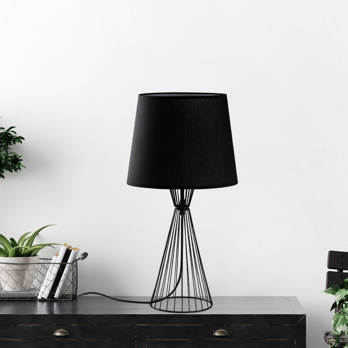 Opviq Telıs - 5371 Lámpara de Mesa con Cuerpo Metálico y Pantalla de Tela Negra
